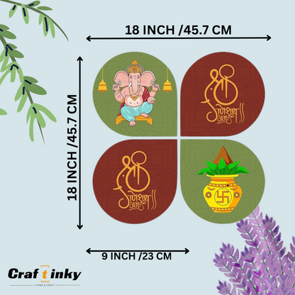 Shree Ganesha Wall Hanging Set 4 Piece Engineered Wood Decor