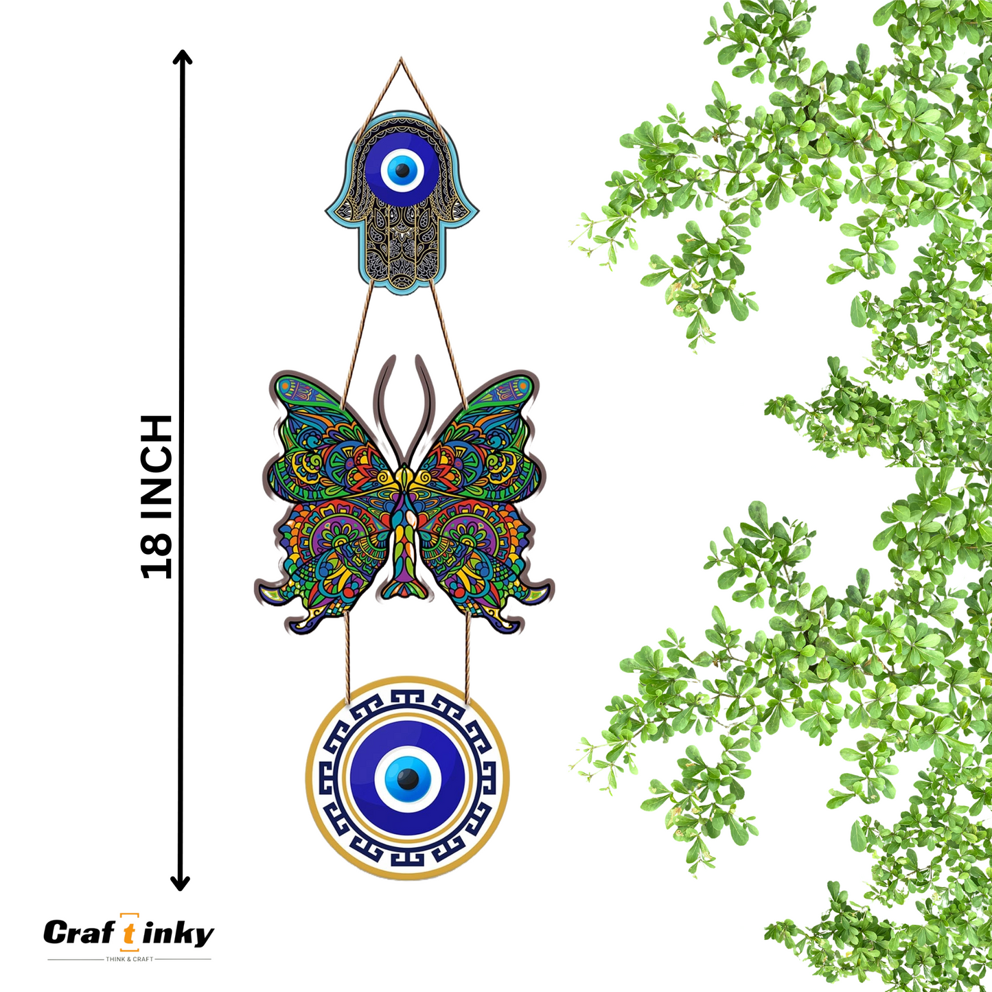 Dark Multicolor Butterfly Design Evil Eye Wall Hanging  Engineered Wood Decor