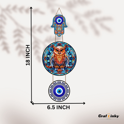 Round Owl Design Evil Eye Wall Hanging  Dark Multicolor Engineered Wood Decor