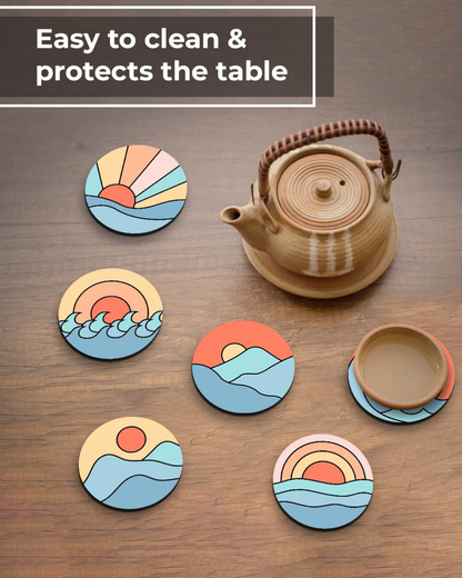 Premium Designer painting Printed Beautiful Wooden Coasters Fit for Tea Cups, Coffee Mugs and Glasses Marble round (3.5X3.5 Inch) ((Set of 6))007