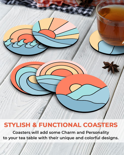 Premium Designer painting Printed Beautiful Wooden Coasters Fit for Tea Cups, Coffee Mugs and Glasses Marble round (3.5X3.5 Inch) ((Set of 6))007