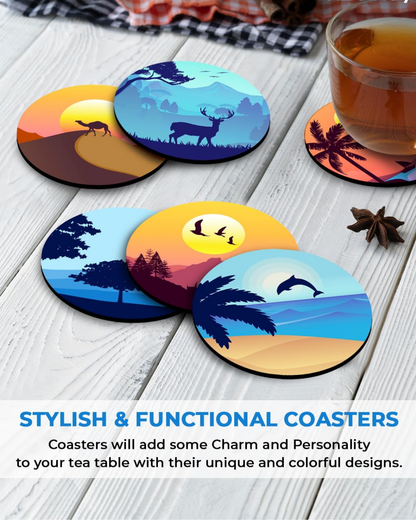 Premium Sky  Designer Printed Beautiful Wooden Coasters Fit for Tea Cups, Coffee Mugs and Glasses Marble round (3.5X3.5 Inch) ((Set of 6))008