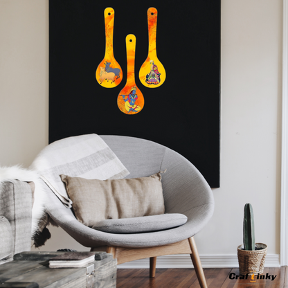 Krishna Spoon Shape Wall Hanging Set 3piece Engineered Wood Decor