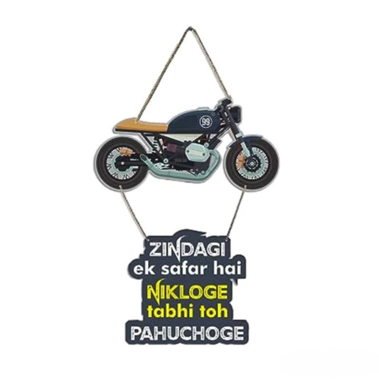 Bike Design Wall Hanging zindagi Ek Safar Hai Quote Engineered Wood Decor