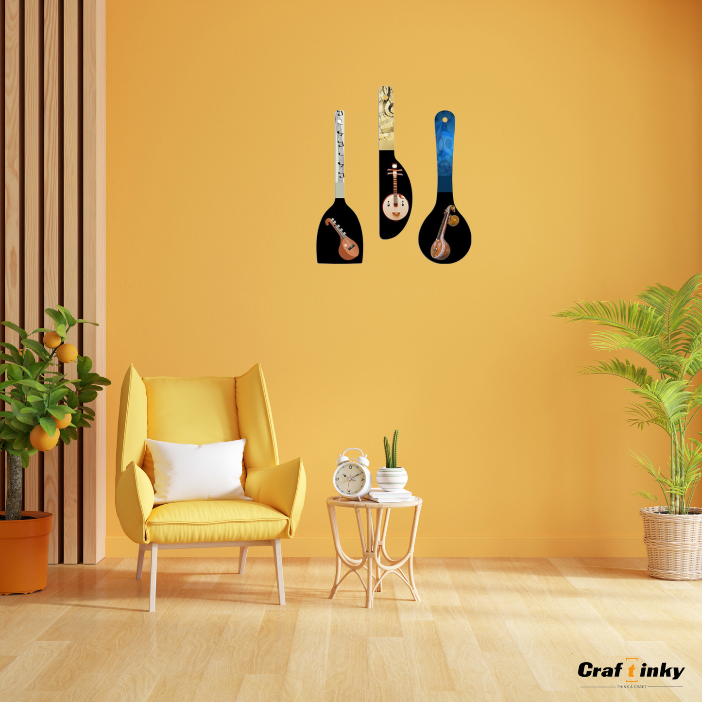 Classical Instrument Spoon Shape Wall Hanging Set 3 Piece Engineered Wood Decor