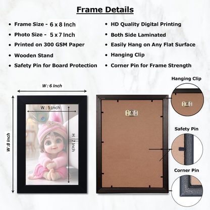 Baby Krishna Photo Frame | Shri Bal Gopal Painting for Pregnant Women | Kanha Ji Poster | Laddu Lord Makhan Chor | Walls Home Bedroom Living Room Decoration Gift