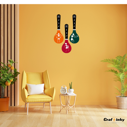Dancing Lady Spoon Shape Wall Hanging Set 3 piece Engineered Wood Decor