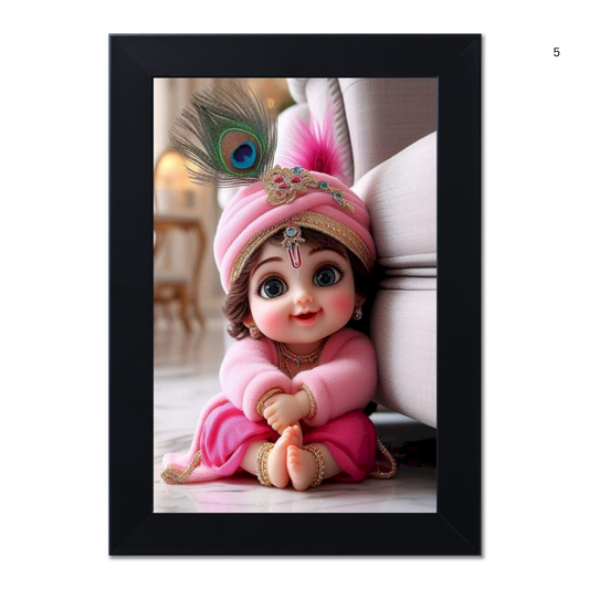 Baby Krishna Photo Frame | Shri Bal Gopal Painting for Pregnant Women | Kanha Ji Poster | Laddu Lord Makhan Chor | Walls Home Bedroom Living Room Decoration Gift