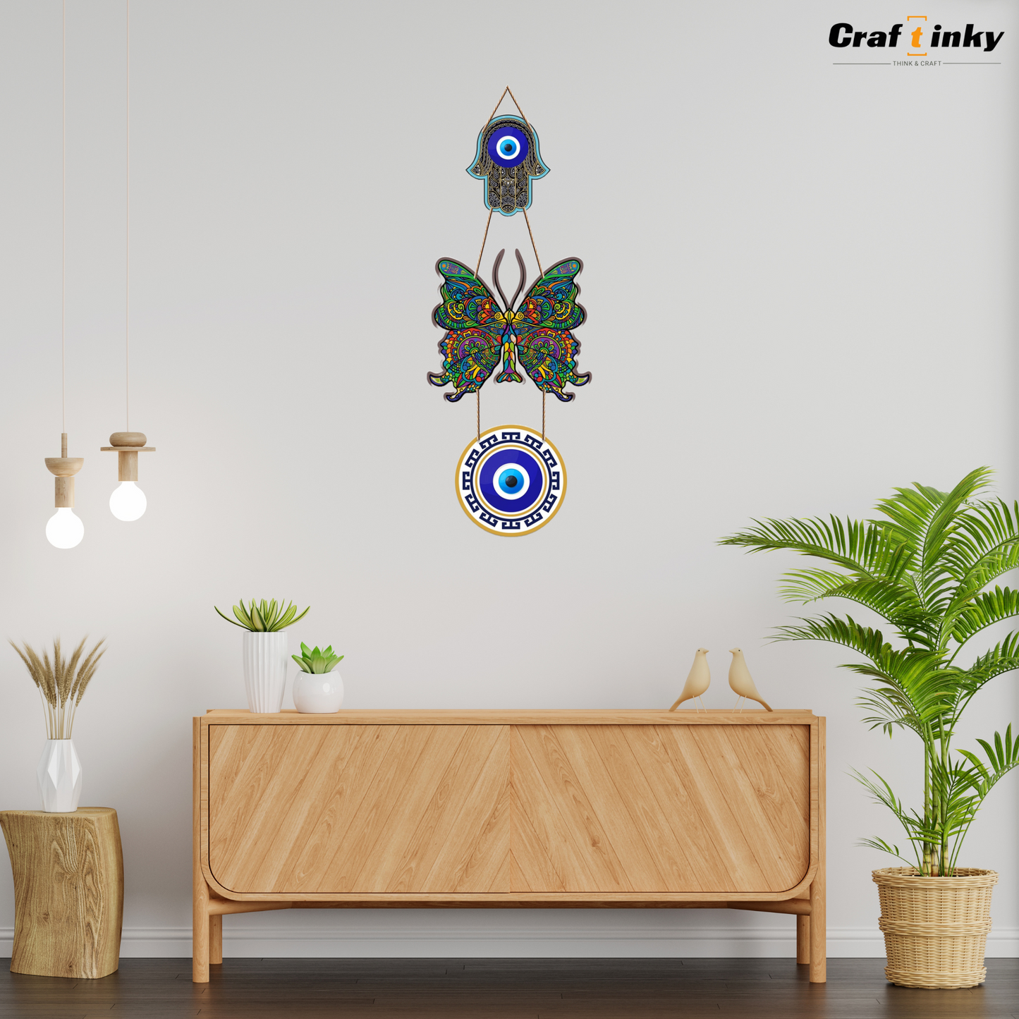 Dark Multicolor Butterfly Design Evil Eye Wall Hanging  Engineered Wood Decor