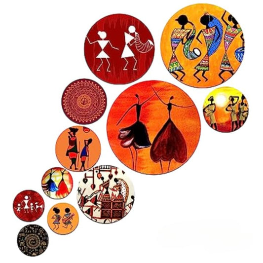 African Culture Round Wall Hanging Set 11-piece Engineered Wood Decor