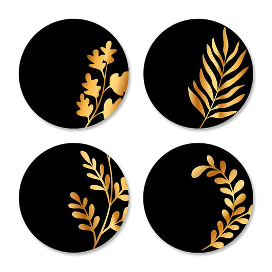 Black Theme Premium Designer Printed Beautiful Wooden Coasters Fit for Tea Cups, Coffee Mugs and Glasses (Set of 4))020