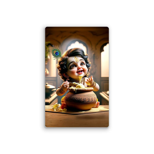Makhan Chor Bal Krishna Fridge Magnet Kitchen Decor Home Decoration Little Krishna Photo Digital Fridge Magnet Religious Return Gifts Matte Finish Refrigerator Magnet Size: 8.2 x 5.2 CM