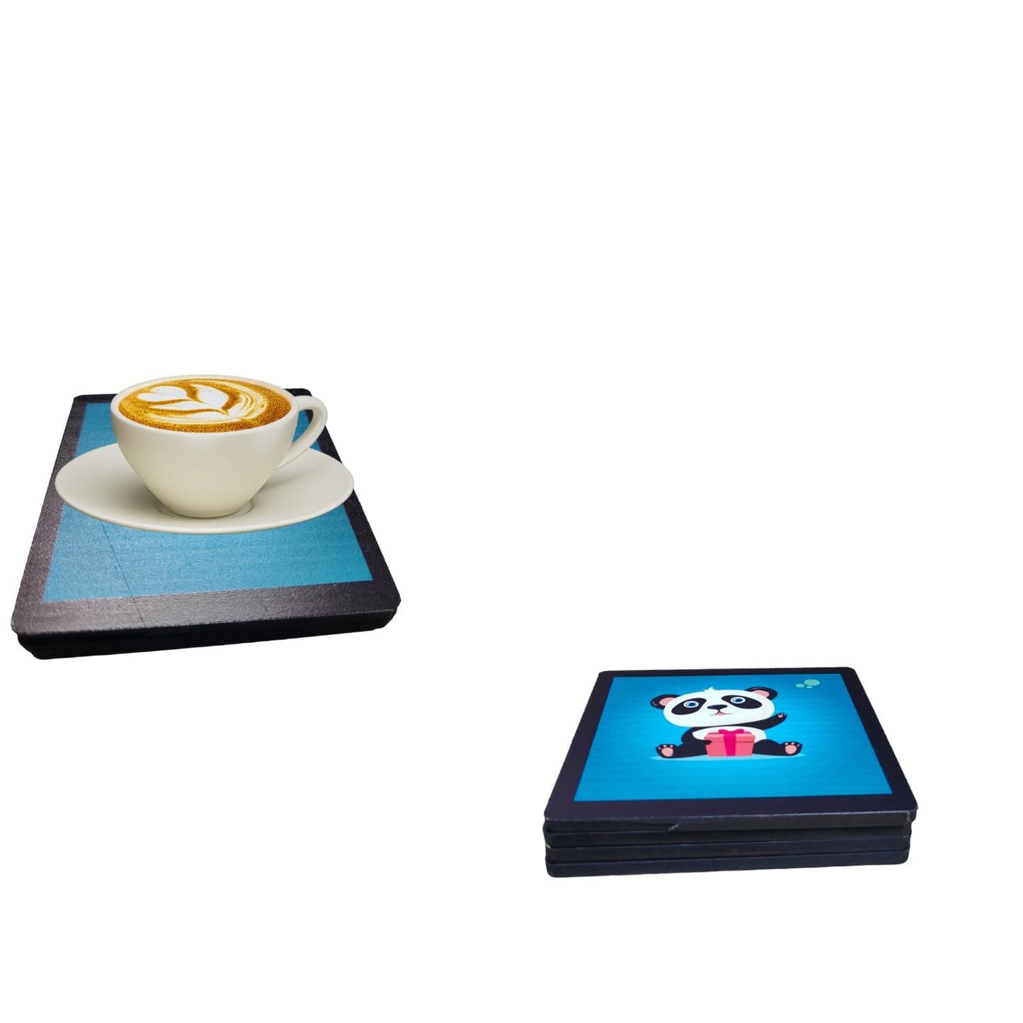 Panda Design Tea Coffee Coaster Set Engineered Wood Drinkware Accessories