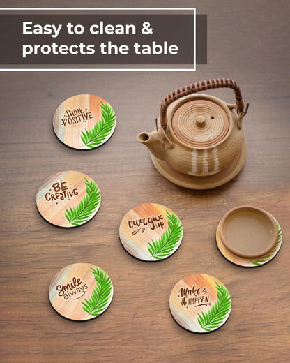 Premium Round Mandala Ethnic Beautiful Wooden Coasters, Diwali Gift, Fit for Tea Cups, Coffee Mugs and Glasses (Set of 6)012