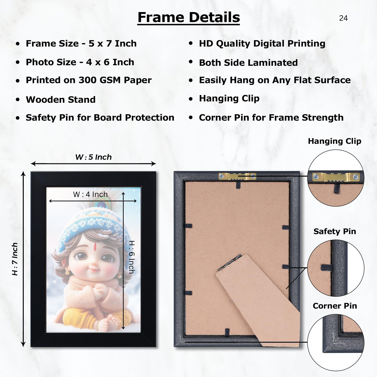 Baby Krishna Photo Frame | Shri Bal Gopal Painting for Pregnant Women | Kanha Ji Poster | Laddu Lord Makhan Chor | Walls Home Bedroom Living Room Decoration Gift