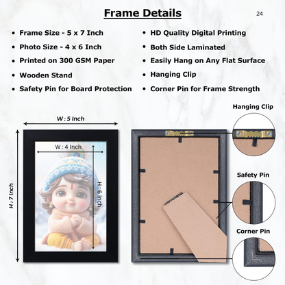 Baby Krishna Photo Frame | Shri Bal Gopal Painting for Pregnant Women | Kanha Ji Poster | Laddu Lord Makhan Chor | Walls Home Bedroom Living Room Decoration Gift