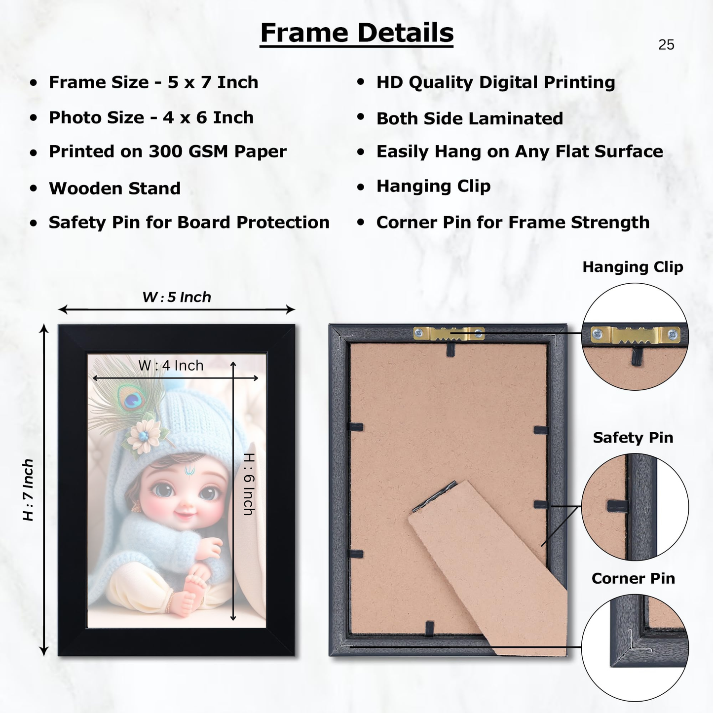 Baby Krishna Photo Frame | Shri Bal Gopal Painting for Pregnant Women | Kanha Ji Poster | Laddu Lord Makhan Chor | Walls Home Bedroom Living Room Decoration Gift.