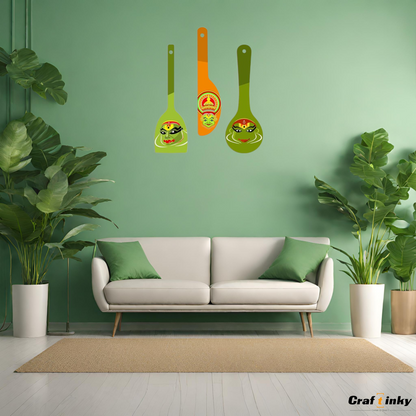 South Indian Cultural Dance Theme Spoon Shape Wall Hanging Set 3 Bpiece Engineered Wood Decor