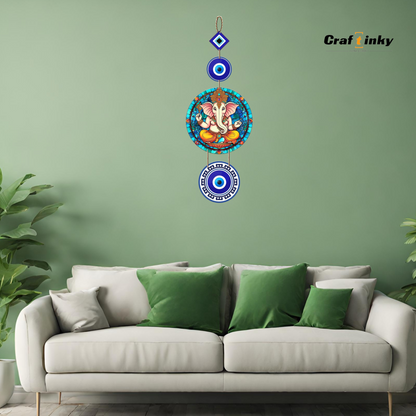 Round Ganesha Design Evil Eye Wall Hanging  Engineered Wood Decor