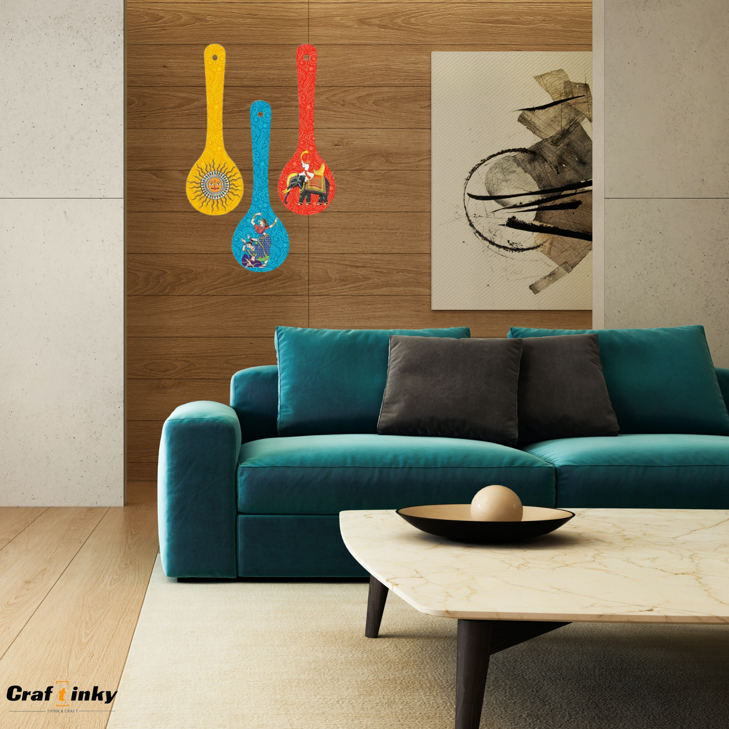 Sun Design Spoon Shape Wall Hanging Set 3 Piece Engineered Wood Decor