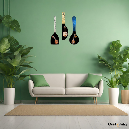Classical Instrument Spoon Shape Wall Hanging Set 3 Piece Engineered Wood Decor