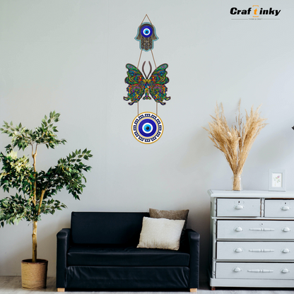Dark Multicolor Butterfly Design Evil Eye Wall Hanging  Engineered Wood Decor