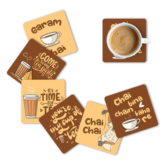 Premium Designer Square Quotes Beautiful Wooden Coasters Fit for Tea Cups, Coffee Mugs and Glasses (Set of 6)015