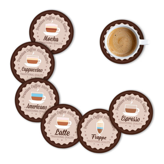 Coffee Design Premium Designer Printed Beautiful Wooden Coasters Fit for Tea Cups, Coffee Mugs and Glasses (Set of 6)016