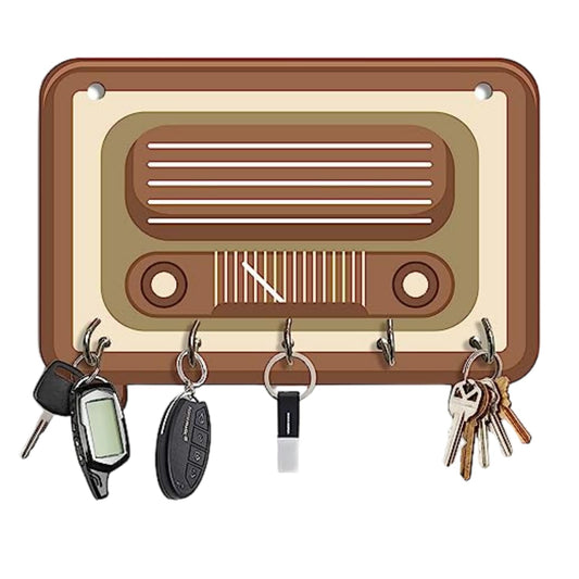 Vintage Radio Design Key Holder  Engineered Wood Wall Organizer With Inspirational Quote