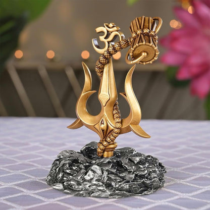 Trishul with Damru grey base Decorative Showpiece Statue for Car Dashboard, Pooja, Home & Office Decor | Shankar Ji Trishul to Ward Off Evil Eye | Unique Rakshabandhan Rakhi Gift for Brother & Sister
