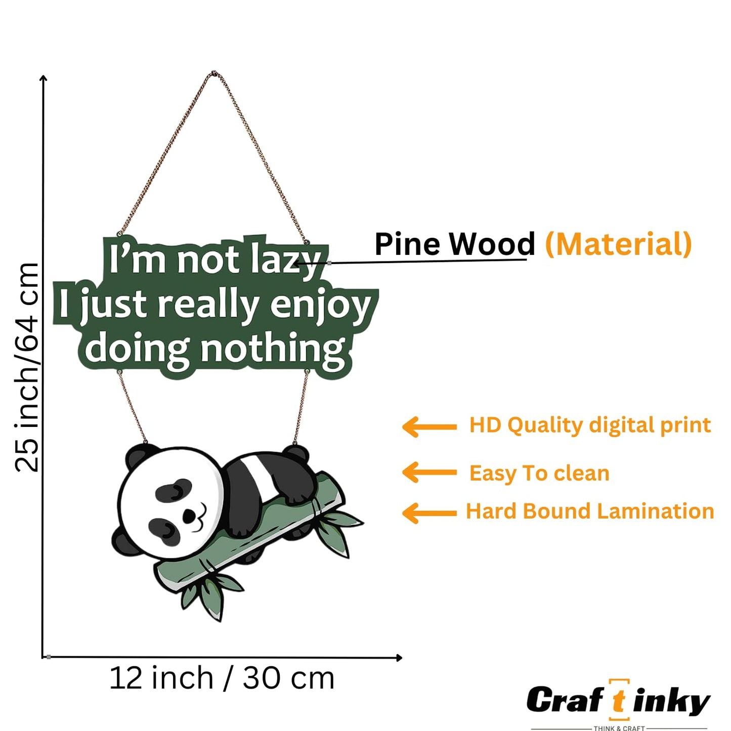 Cute Panda Wall Hanging Sign Im Not Lazy I Just Really Enjoy Doing Nothing Pine Wood Decorative Plaque