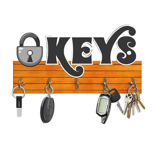 Keys Lock Design Key Holder  Engineered Wood Wall Organizer With Inspirational Quote