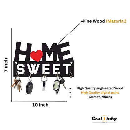 Home Sweet Design Key Holder With Inspirational Quote  Engineered Wood Wall Organizer