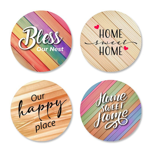 Home sweet Home Premium Designer Printed Beautiful Wooden Coasters Fit for Tea Cups, Coffee Mugs and Glasses (Set of 4))019
