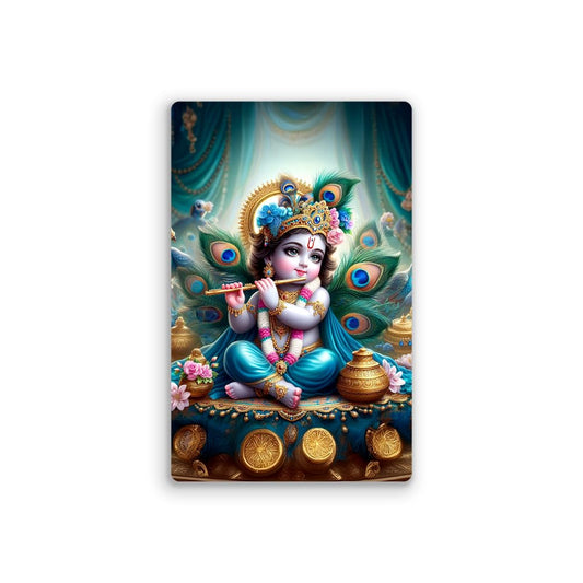 Bal Krishna with Fluet Fridge Magnet Kitchen Decor Home Decoration Digital Bal Krishna Photo Fridge Magnet Religious Return Gifts Matte Finish Refrigerator Magnet Size : 8.2 x 5.2 Cms