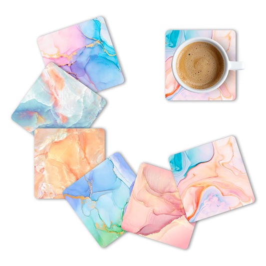 Marble Square Premium Designer Printed Beautiful Wooden Coasters Fit for Tea Cups, Coffee Mugs and Glasses Marble Square 12 8 (3.5X3.5 Inch) (Set of 6)006