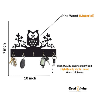 Owl Design Key Holder  Engineered Wood Wall Organizer With Inspirational Quote