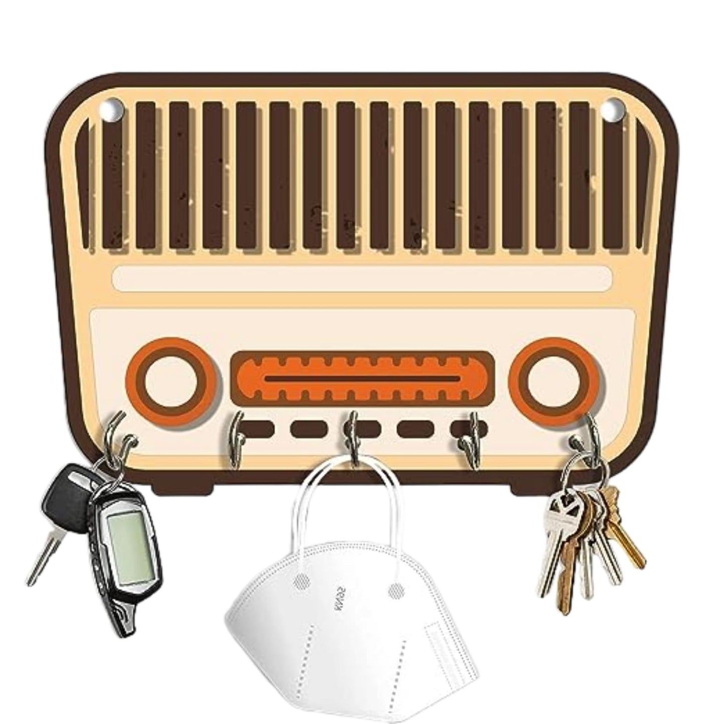 Retro Radio Design Key Holder  Engineered Wood Wall Organizer With Inspirational Quote