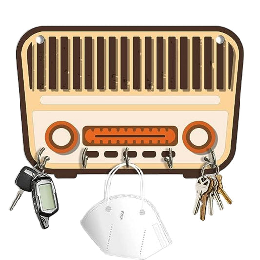 Retro Radio Design Key Holder  Engineered Wood Wall Organizer With Inspirational Quote