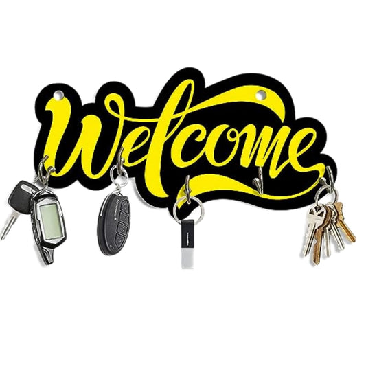 "Welcome" Design Key Holder – Engineered Wood Wall Organizer with Inspirational Quote