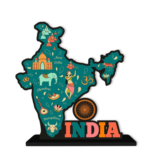 India Map Design Table Decor  Engineered Wood Inspirational Quote