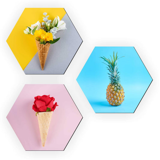 Fruit Chart Hexagon Wall Hanging Set 3 piece Engineered Wood Decor