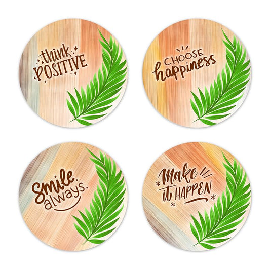 Think Positive Premium Designer Printed Beautiful Wooden Coasters Fit for Tea Cups, Coffee Mugs and Glasses (Set of 4))018
