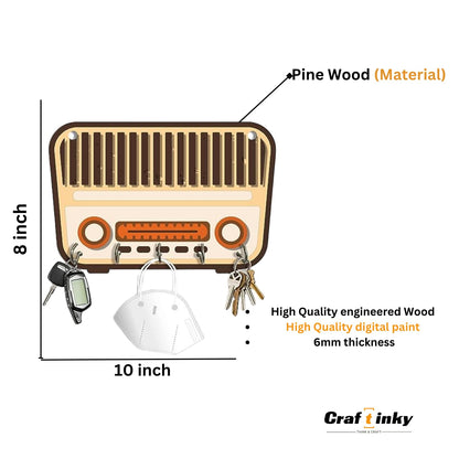Retro Radio Design Key Holder  Engineered Wood Wall Organizer With Inspirational Quote