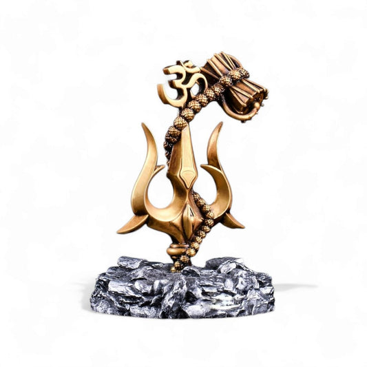 Trishul with Damru grey base Decorative Showpiece Statue for Car Dashboard, Pooja, Home & Office Decor | Shankar Ji Trishul to Ward Off Evil Eye | Unique Rakshabandhan Rakhi Gift for Brother & Sister