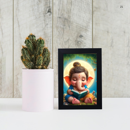 Lord Bal Ganesh Ji Photo Frame | Unique Ganesha Painting Picture for Home Decor, Wall Hanging, Puja Room, Ganpati Ji for Small Office Desk