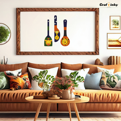 Giraffe Family Spoon Shape Wall Hanging Set 3 piece Engineered Wood Decor