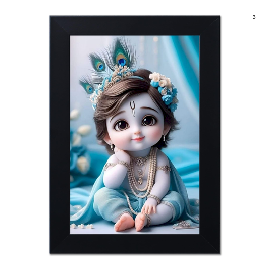 Baby Krishna Photo Frame | Shri Bal Gopal Painting for Pregnant Women | Kanha Ji Poster | Laddu Lord Makhan Chor | Walls Home Bedroom Living Room Decoration Gift