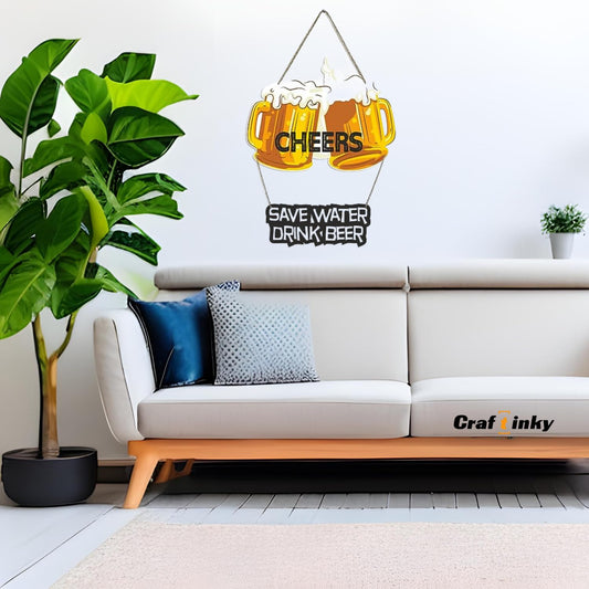 Beer Glass Design Wall Hanging Save Water Drink Beer Fun Engineered Wood Decor