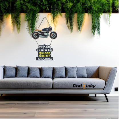 Bike Design Wall Hanging zindagi Ek Safar Hai Quote Engineered Wood Decor